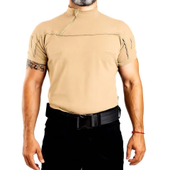 Remera Manga Corta con Cierre Beige T:3XS-XXL (2101877) - Rerda S.A. - Sastrería Militar