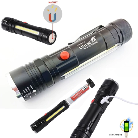 Linterna Led Cob T6-26 Recargable Usb 200 Metros (8520016)