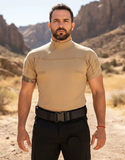 Remera Manga Corta con Cierre Beige T:3XL-5XL (2101878)