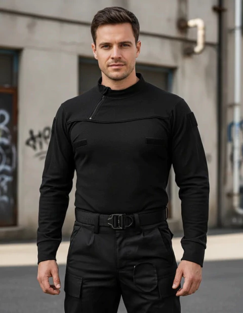 Remera Manga Larga con Cierre Negra T:3XL-5XL (2101902)