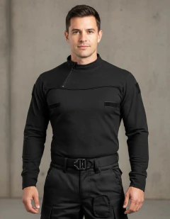 Remera Manga Larga con Cierre Negra T:3XL-5XL (2101902) - Rerda S.A. - Sastrería Militar