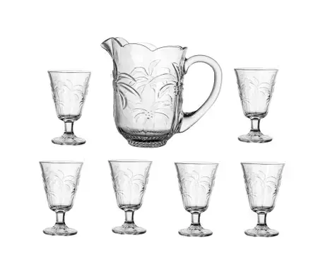 JOGO COM 7 PEÇAS JARRA E COPOS COCONUT EM VIDRO L'HERMITAGE