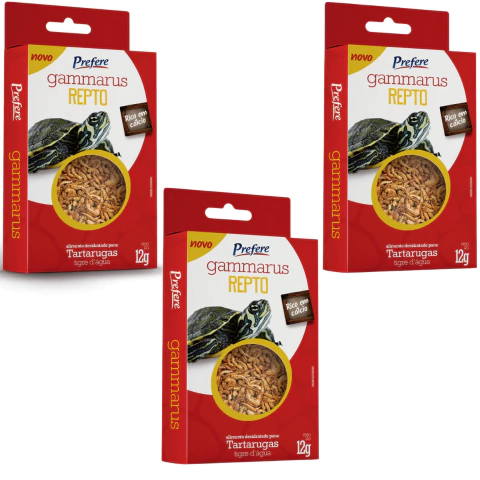 Kit 3un Gammarus Desidratado para Tartarugas Tigre Dágua 12g