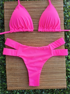 CONJUNTO CORTININHA COM CALCINHA 2 TIRAS (PINK FLUORESCENTE)