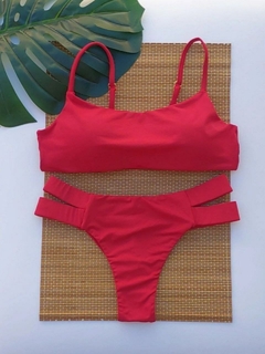 TOP CARIBE E CALCINHA FIO DUPLO 2 TIRAS (VERMELHO)