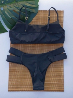 TOP CARIBE E CALCINHA FIO DUPLO 2 TIRAS (PRETO) - comprar online