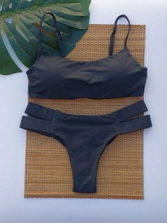 TOP CARIBE E CALCINHA FIO DUPLO 2 TIRAS (PRETO)