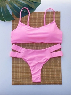 TOP CARIBE E CALCINHA FIO DUPLO 2 TIRAS (ROSA BARBIE)
