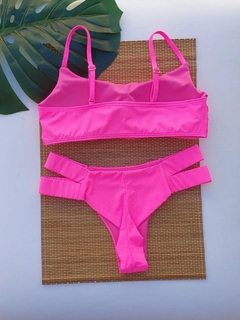 TOP CARIBE E CALCINHA FIO DUPLO 2 TIRAS (PINK FLUORESCENTE) - comprar online