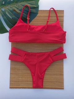 TOP CARIBE E CALCINHA FIO DUPLO 2 TIRAS (VERMELHO) - comprar online