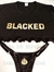 Conjunto Underboob preta com estampa BLACKED + calcinha em preto com estampa Espadas em dourado na internet