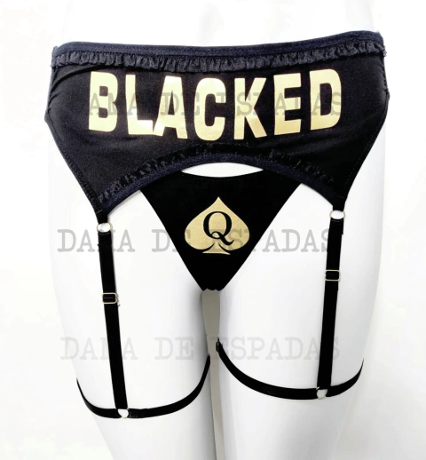 REF 269. Cinta liga PRETA BLACKED FRENTE E AMO ROLA PRETA ATRÁS + calcinha preta dama 03