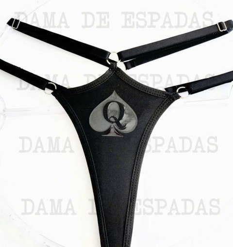 REF 219 Tanguinha elástico duplo 2 preta, estampa Dama de Espadas em preto. - comprar online