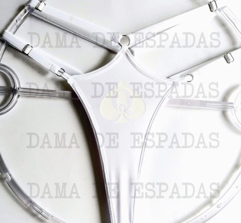 REF 276. Tanguinha elástico duplo 2 branca, estampa Dama de Espadas em branco. - comprar online