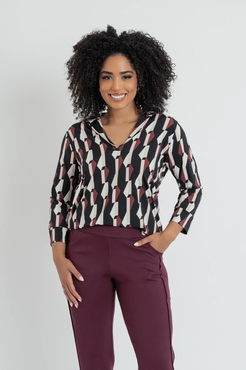 Camisa Dani Estampa Geométrica Vinho