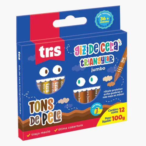 Giz De Cera Jumbo Triangular - Tons de Pele - 12 Cores - Tris