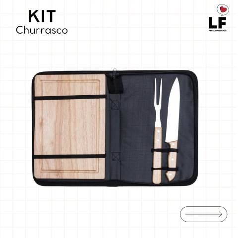 CONJUNTO CHURRASCO EM MADEIRA BAMBU 3 PEÇAS PERSONALIZADO