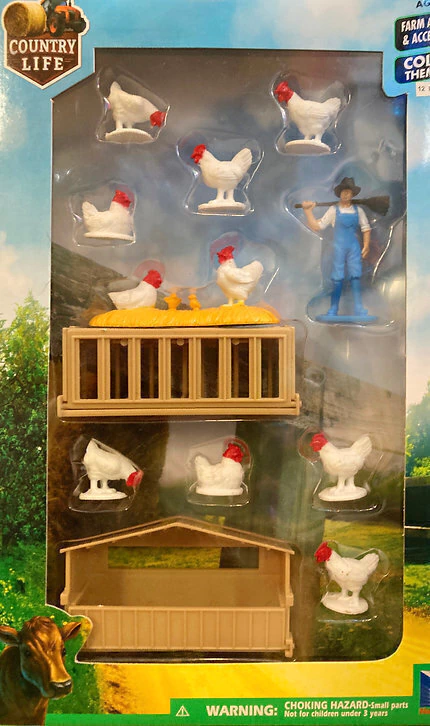JUGUETE SET NEW RAY COUNTRY LIFE GALLINAS Y GRANJERO CON COMEDERO