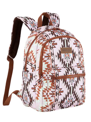Mochila Back Pack Wrangler Estampado Azteca Café Claro Rosa WG2206-9110LBR