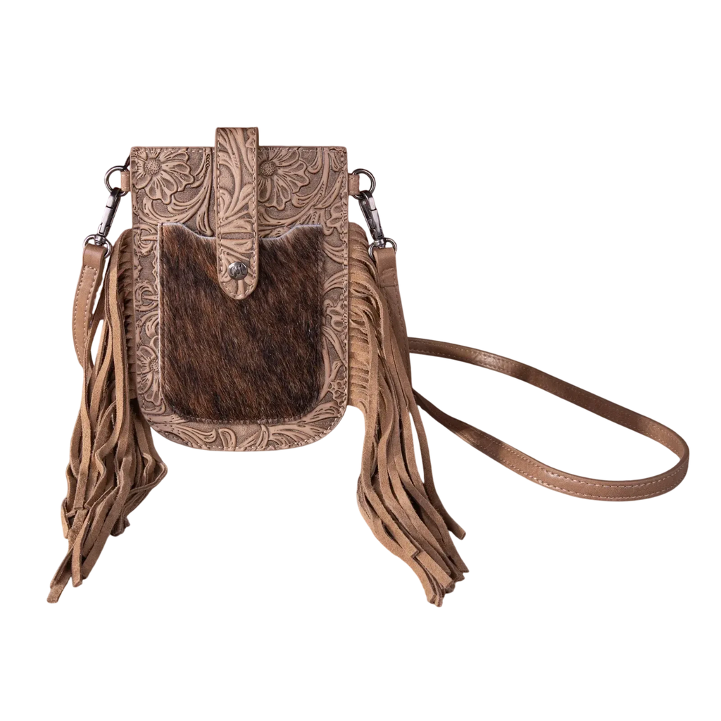 Bolso Montana West Crossbody Porta Celular Con Barbas y Aplicacion con Pelo Khaki MW1263-200KH
