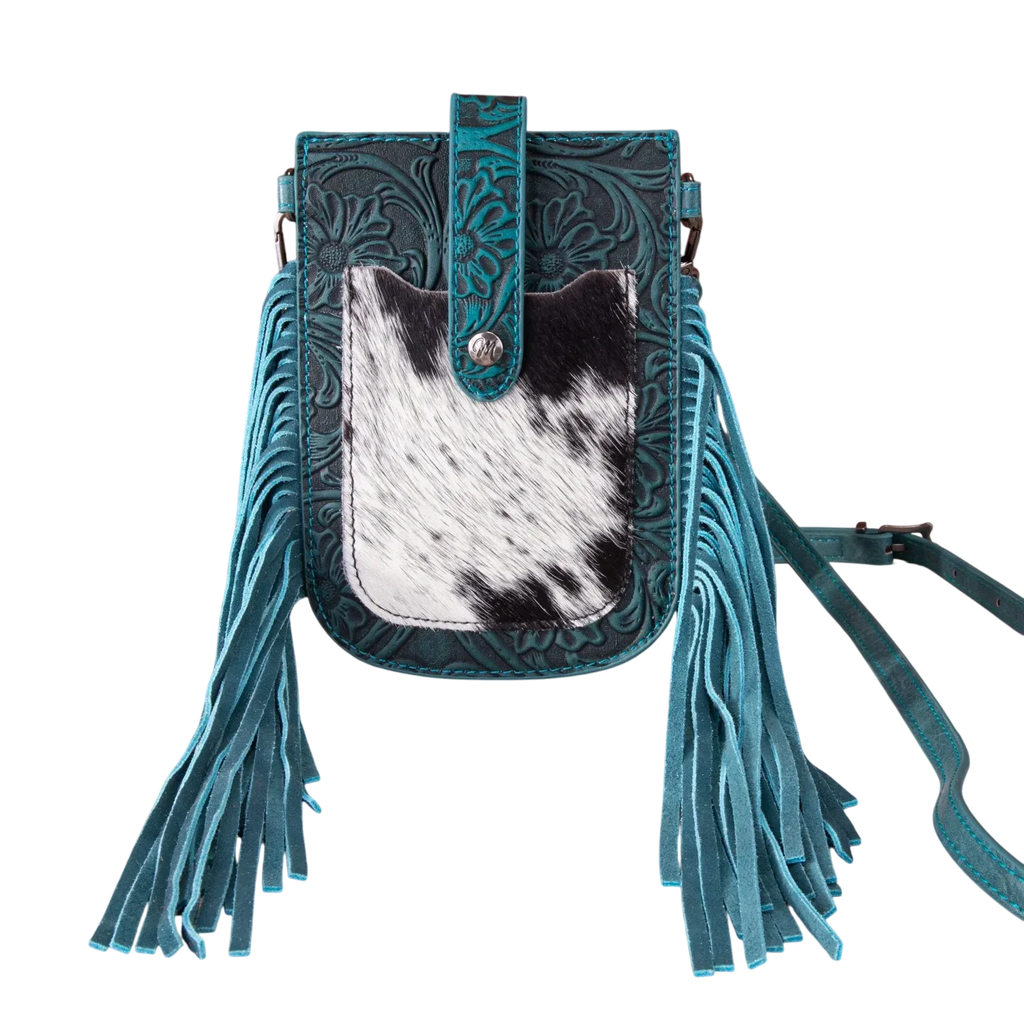 Bolso Montana West Crossbody Porta Celular Con Barbas y Aplicacion con Pelo Azul Turquesa MW1263-200TQ