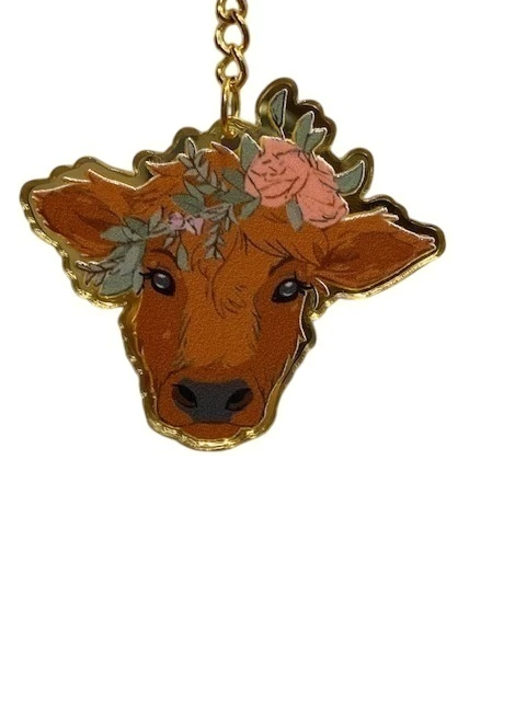 LLAVERO VAQUERO PINK MODELO CRISTAL VAQUITA CAFÉ CON FLORES