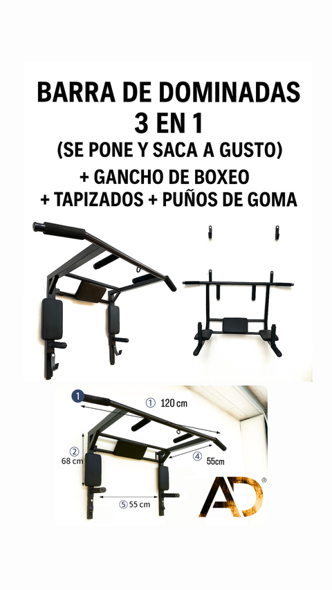 Barra 3 en 1 + Gancho boxeo + tapizado 300 kga resistencia!! - comprar online