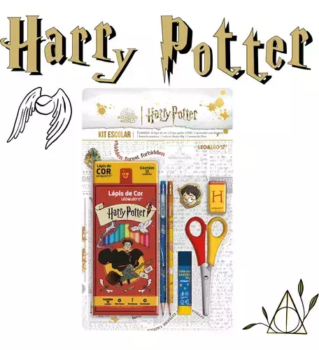 KIT MATERIAL ESCOLAR HARRY POTTER COMPLETO COM LÁPIS DE COR - LEO&LEO