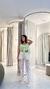 Blusa Linen na cor verde composta por calça areia use sôffi 
