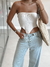 Calça Jeans Spezia lavagem clara com tomara que caia branca  use sôffi