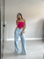 Calça Jeans Spezia lavagem clara com tomara que caia pink  use sôffi
