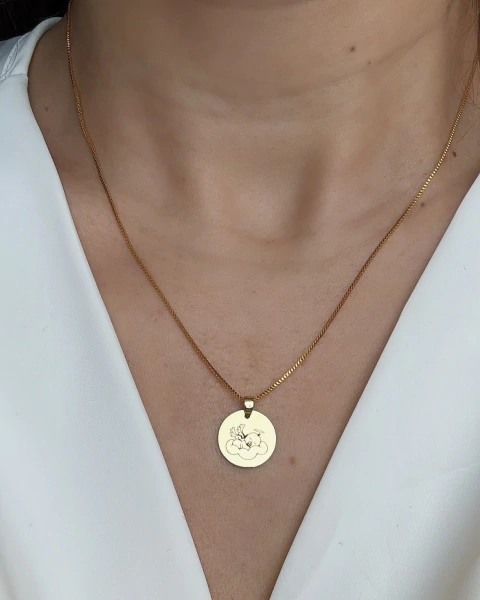 Colar Medalha Redonda P Personalizada a Laser – Banho de Ouro 18k (Gravação Frente) - comprar online