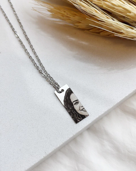 Colar Retangular Masculino Personalizado a Laser – Aço Inox (Frente) - comprar online