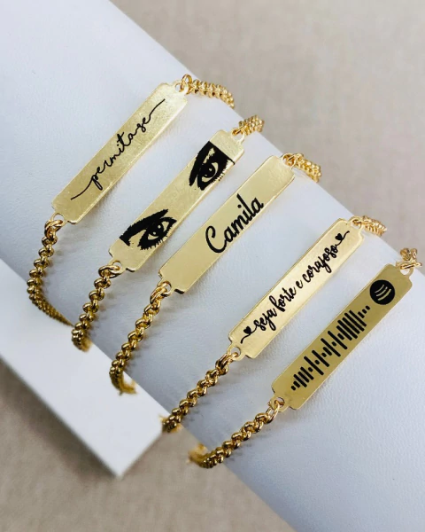 Pulseira plaquinha unissex (dourado) 5 dias úteis para envio ou entrega - comprar online