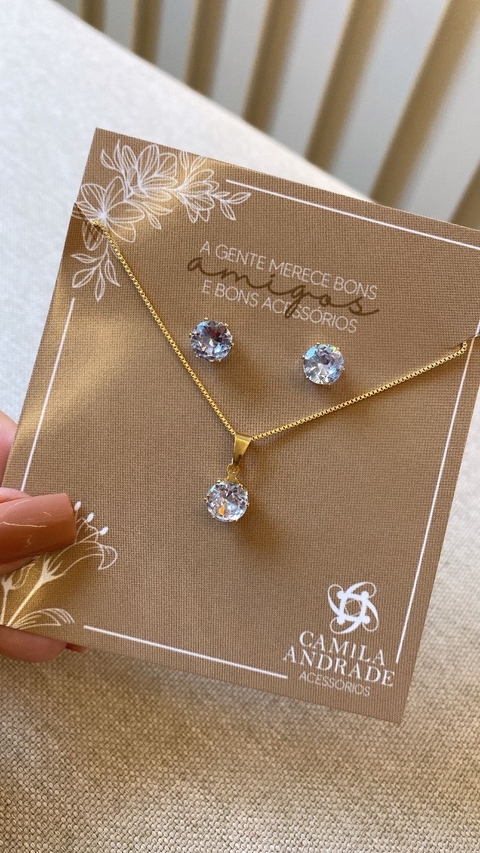 Conjunto banho dourado pedra CRISTAL