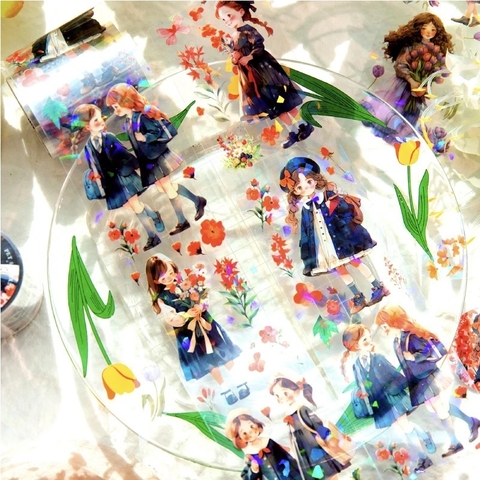 Washi tape meninas e flores pet