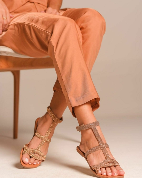 Rasteira Eleonora com Strass - Ouro Light