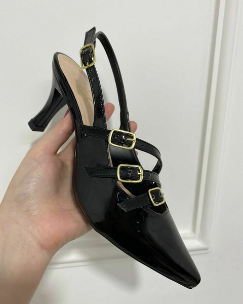 Scarpin Verniz Slingback Preto - Sofisticação e Conforto