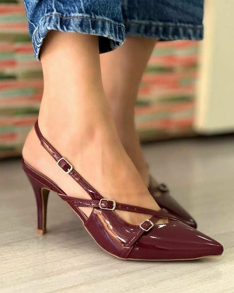 Scarpin Verniz Slingback 7cm Marsala - Conforto e Estilo