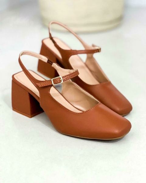 Scarpin Marrom Confortável Salto Bloco 7cm - 1873 - comprar online