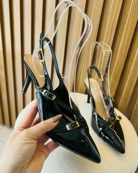 Scarpin Chanel Verniz Slingback - Preto 7cm - comprar online