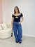 Calça Wide Leg Cargo Jeans Escuro - comprar online