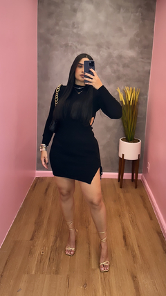 Vestido Duda Tubinho com Fenda Tricot com Manga - Preto no na internet