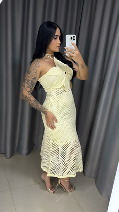Vestido Flowers Tricot Renda Premium - Amarelo Manteiga - comprar online