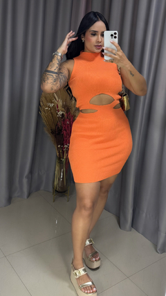 Vestido com Recortes Tricot Premium - Laranja na internet