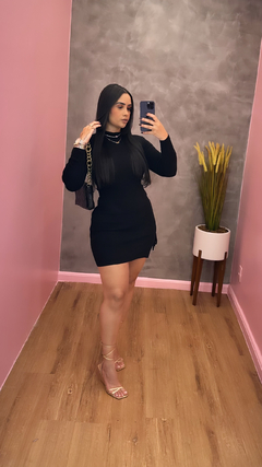 Imagem do Vestido Duda Tubinho com Fenda Tricot com Manga - Preto no