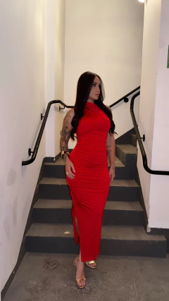 Vestido Mídi Drapeado Efeito Lipo - Vermelho