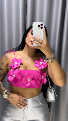 Cropped Aplicação De Flores - Pink - Anna Closet DF 