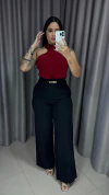 Calça Pantalona Alfaiataria Com Cinto - Preto