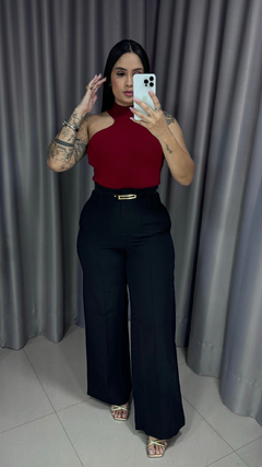 Calça Pantalona Alfaiataria Com Cinto - Preto